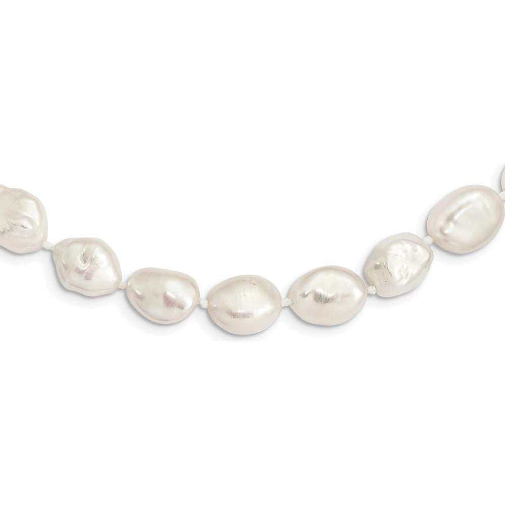 Sterling Silver Rhodium-Plated 11x14mm White Keshi Freshwater Cultured Pearl 18" Necklace by Monteluci Fine Jewelry