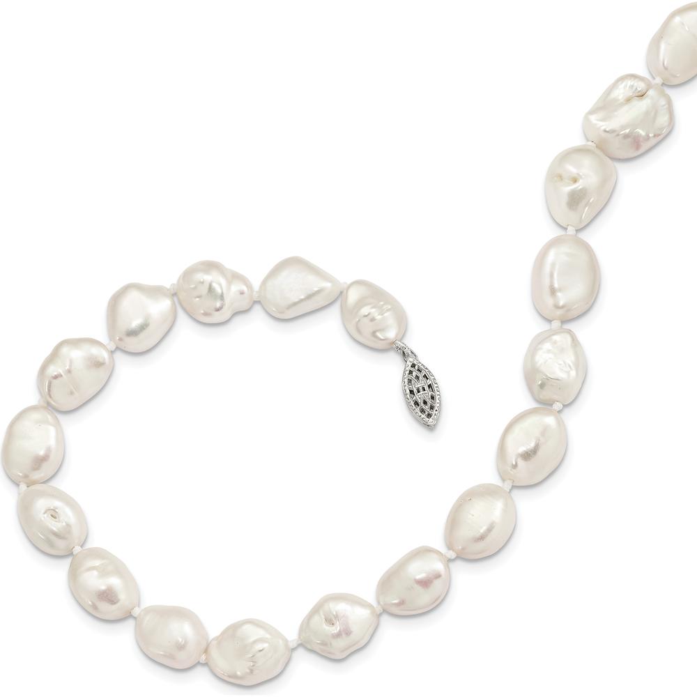 Sterling Silver Rhodium-Plated 11x14mm White Keshi Freshwater Cultured Pearl 18" Necklace by Monteluci Fine Jewelry