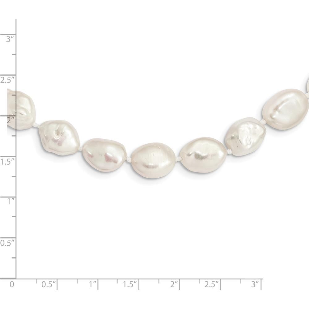 Sterling Silver Rhodium-Plated 11x14mm White Keshi Freshwater Cultured Pearl 18" Necklace by Monteluci Fine Jewelry