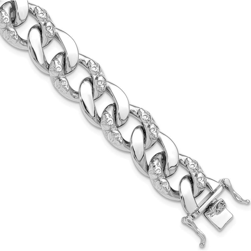 Sterling Silver Rhodium-Plated 12mm Skull Curb Link Bracelet - 8.25in Length by Lumare Gioia