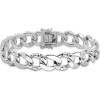 Sterling Silver Rhodium-Plated 12mm Skull Curb Link Bracelet - 8.25in Length by Lumare Gioia