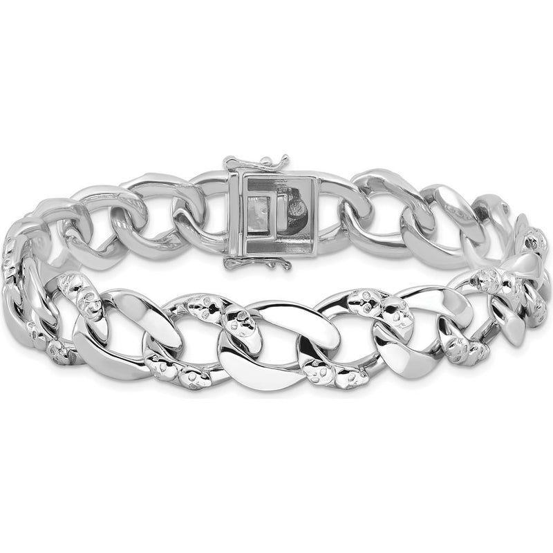 Sterling Silver Rhodium-Plated 12mm Skull Curb Link Bracelet - 8.25in Length by Lumare Gioia