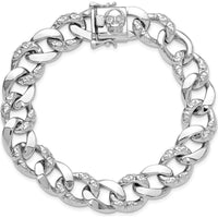 Sterling Silver Rhodium-Plated 12mm Skull Curb Link Bracelet - 8.25in Length by Lumare Gioia
