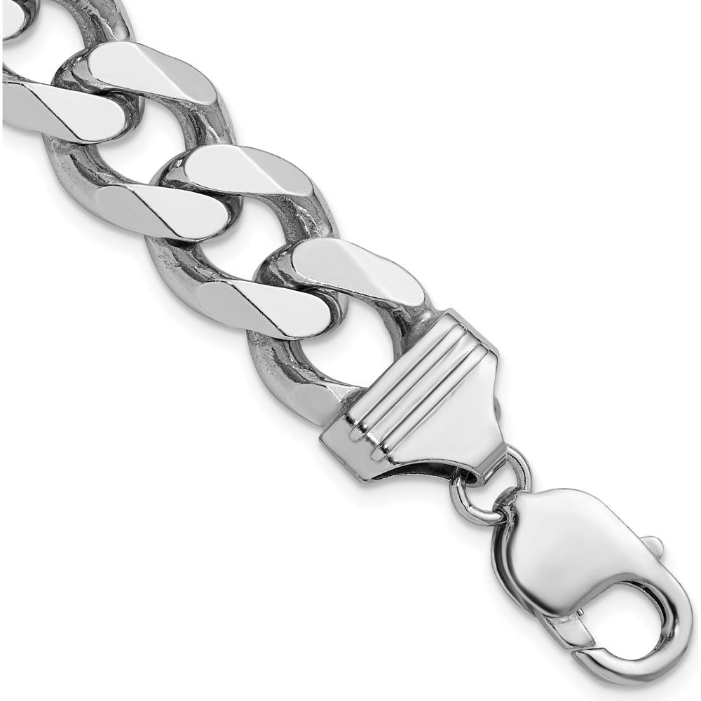 Sterling Silver Rhodium-Plated 13mm Curb Chain Bracelet - 9" Length by Lumare Gioia