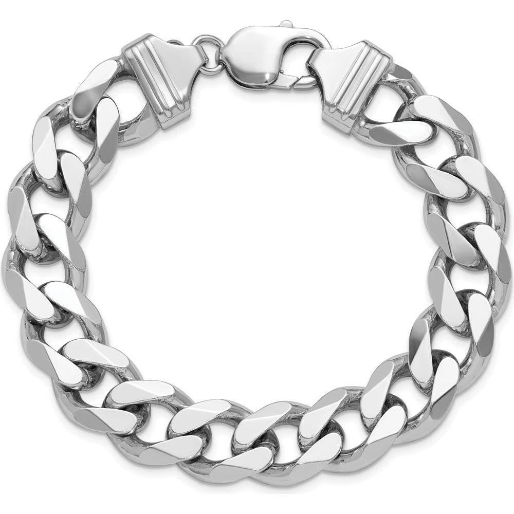 Sterling Silver Rhodium-Plated 13mm Curb Chain Bracelet - 9" Length by Lumare Gioia