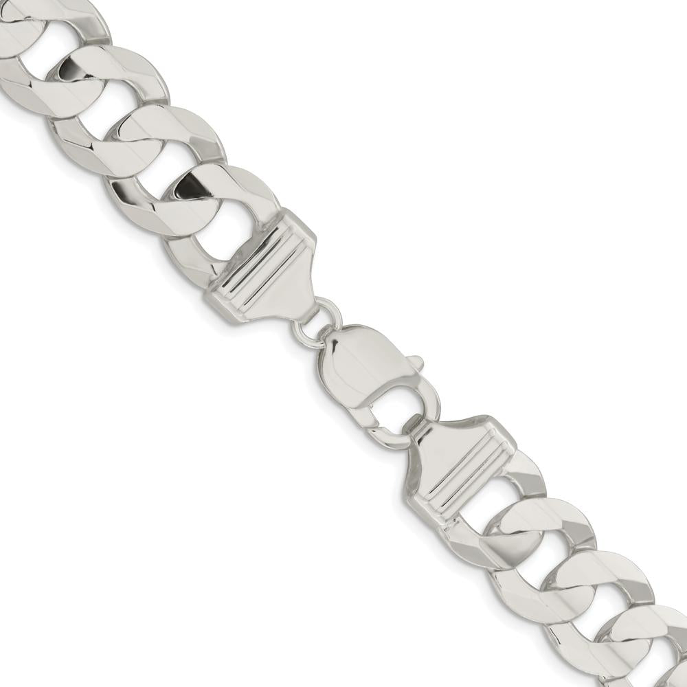 Sterling Silver Rhodium-Plated 14.0mm Concave Beveled Curb Chain - 20" Length by Lumare Gioia