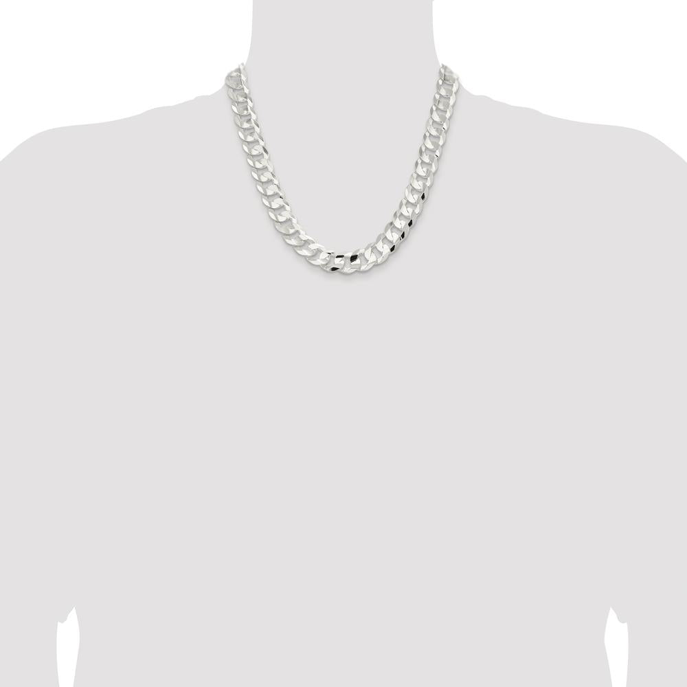 Sterling Silver Rhodium-Plated 14.0mm Concave Beveled Curb Chain - 20" Length by Lumare Gioia