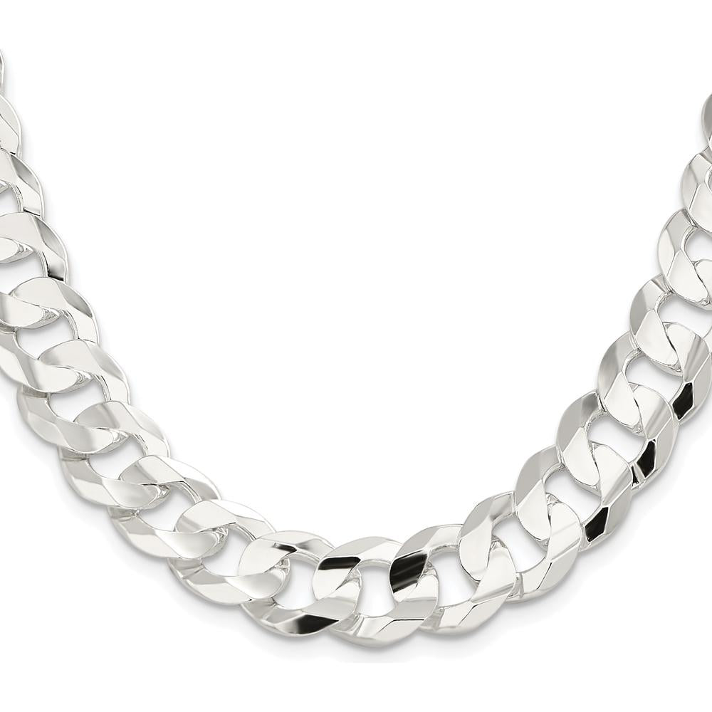 Sterling Silver Rhodium-Plated 14.0mm Concave Beveled Curb Chain - 24 inches by Lumare Gioia