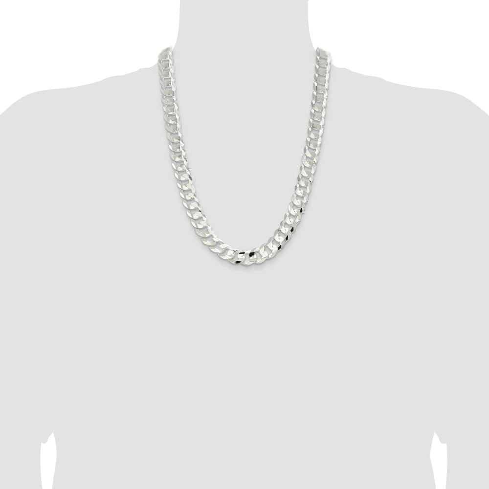 Sterling Silver Rhodium-Plated 14.0mm Concave Beveled Curb Chain - 24 inches by Lumare Gioia