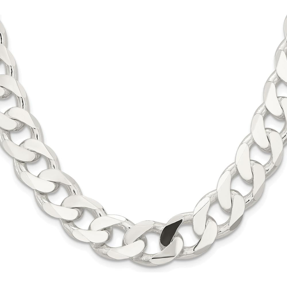 Sterling Silver Rhodium-Plated 14.5mm Curb Chain Necklace - 24 Inches by Lumare Gioia