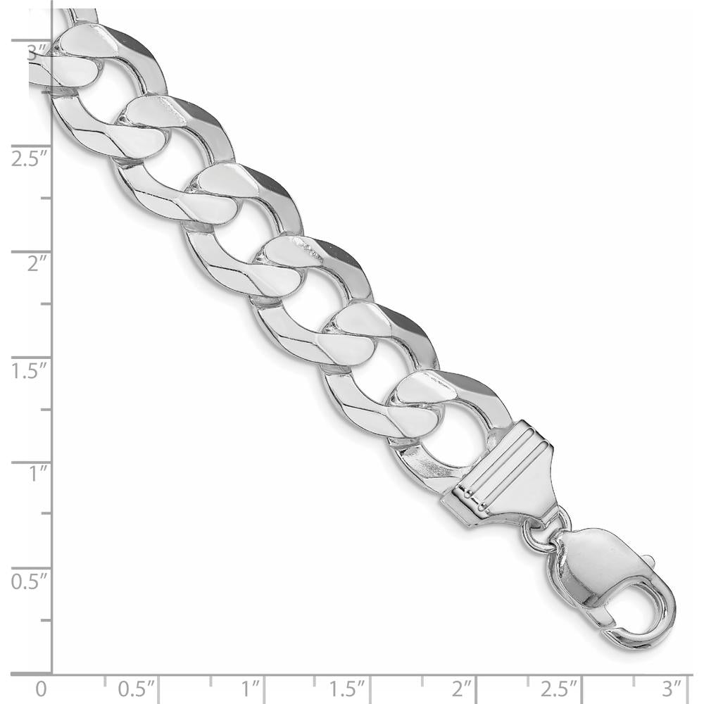 Sterling Silver Rhodium-Plated 14mm Concave Beveled Curb Chain Bracelet by Lumare Gioia