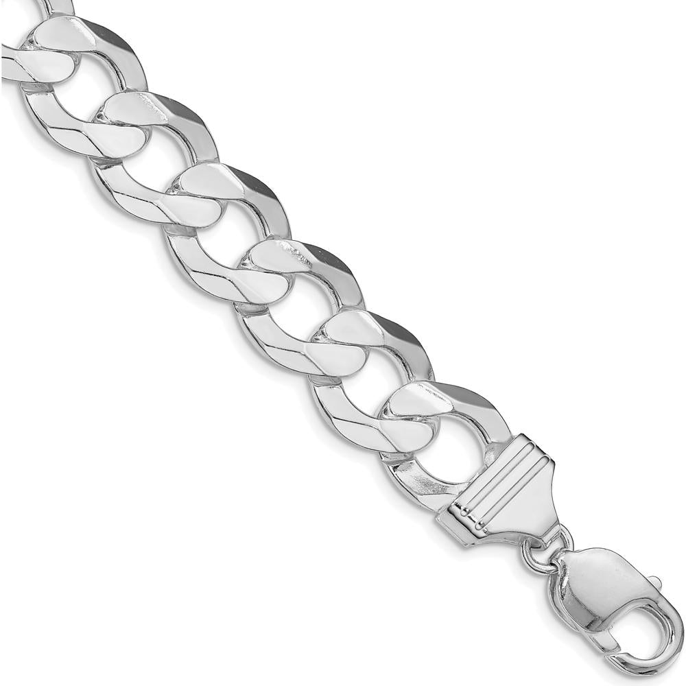 Sterling Silver Rhodium-Plated 14mm Curb Chain Bracelet with Beveled Edges - 9 inch by Lumare Gioia