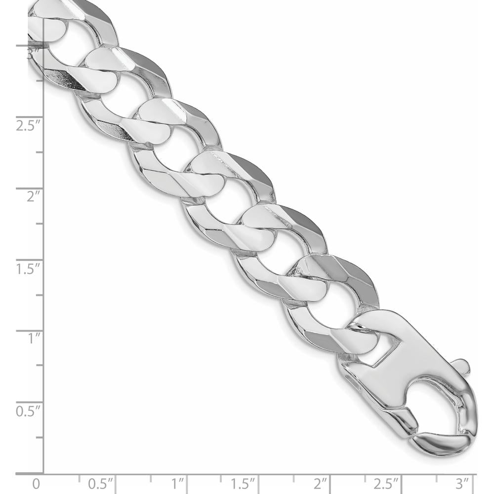 Sterling Silver Rhodium-Plated 15.75mm Concave Beveled Curb Chain Bracelet - 8in Length by Lumare Gioia