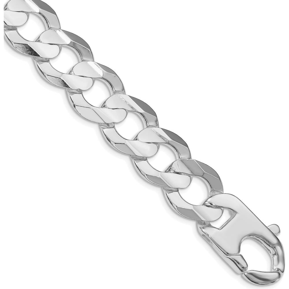 Sterling Silver Rhodium-Plated 15.75mm Concave Beveled Curb Chain Bracelet - 9 Inches by Lumare Gioia