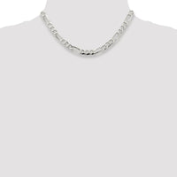 Sterling Silver Rhodium-Plated 16" Flat Figaro Chain Necklace - Polished Finish, 7mm Width by Lumare Gioia