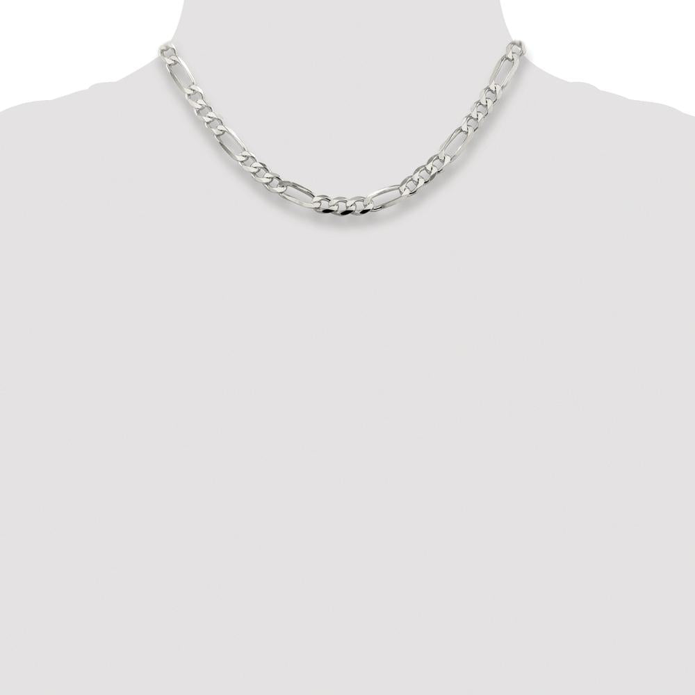 Sterling Silver Rhodium-Plated 16" Flat Figaro Chain Necklace - Polished Finish, 7mm Width by Lumare Gioia