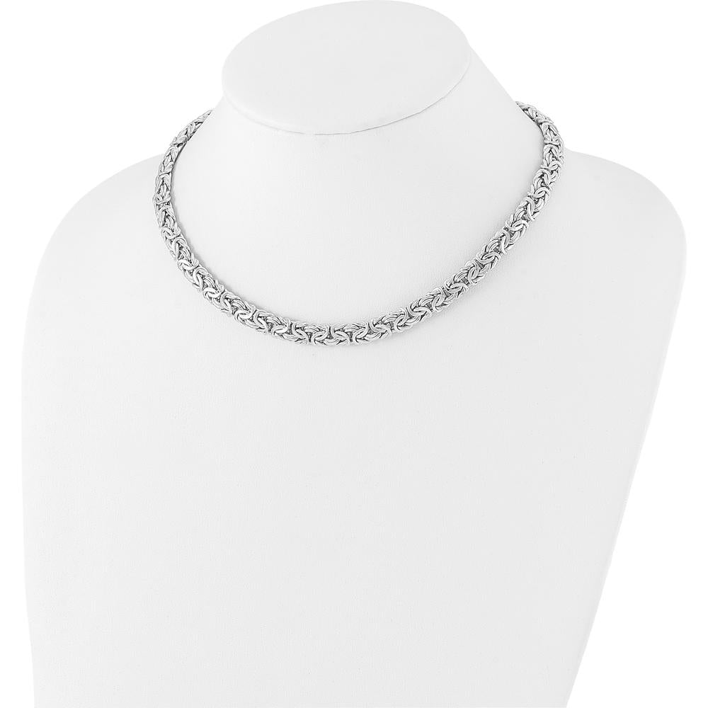 Sterling Silver Rhodium-Plated 17" Byzantine Link Necklace - 8.25mm Width by Lumare Gioia