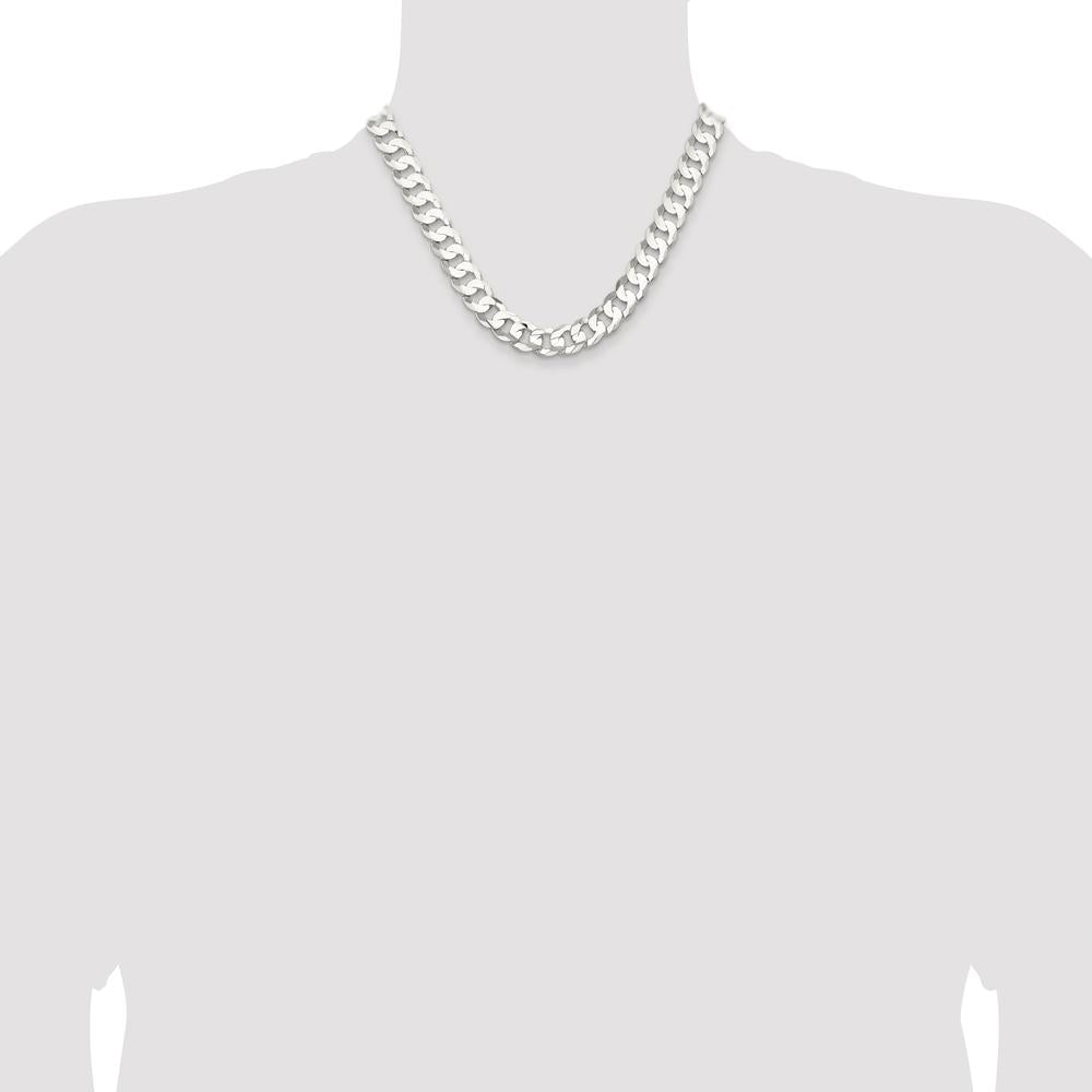 Sterling Silver Rhodium-Plated 18" 11.9mm Concave Beveled Curb Chain Necklace by Lumare Gioia