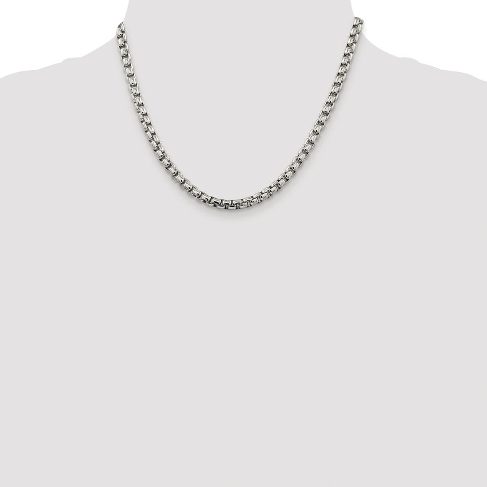 Sterling Silver Rhodium-Plated 18" 5.2mm Round Box Chain Necklace - Polished Finish by Lumare Gioia