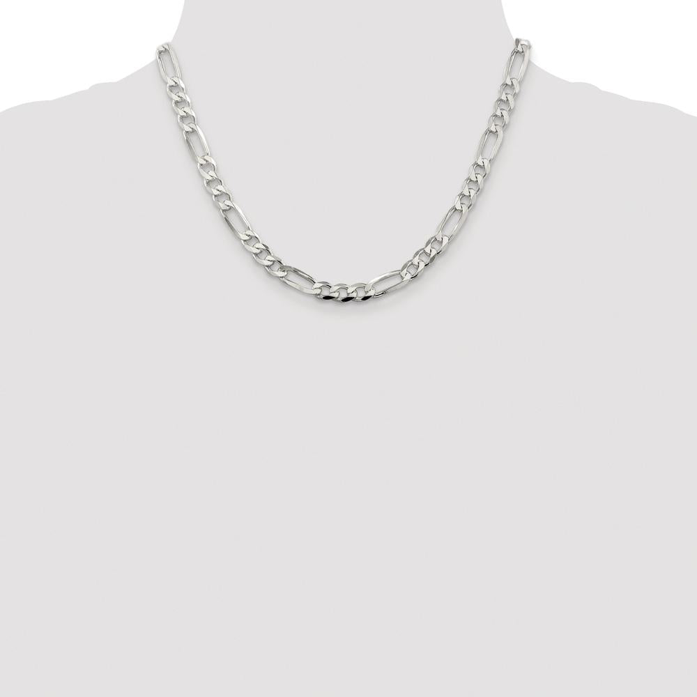 Sterling Silver Rhodium-Plated 18" Flat Figaro Chain with Pavé Textured Links - 7mm Width by Lumare Gioia