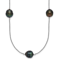 Sterling Silver Rhodium-Plated 18" Necklace with 5 Baroque Black Tahitian Cultured Pearls - 9-10mm by Monteluci Fine Jewelry