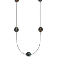 Sterling Silver Rhodium-Plated 18" Necklace with 5 Baroque Black Tahitian Cultured Pearls - 9-10mm by Monteluci Fine Jewelry