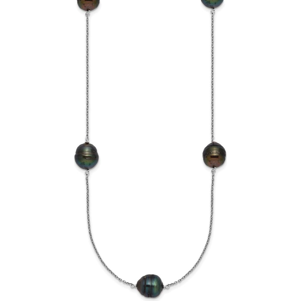 Sterling Silver Rhodium-Plated 18" Necklace with 5 Baroque Black Tahitian Cultured Pearls - 9-10mm by Monteluci Fine Jewelry