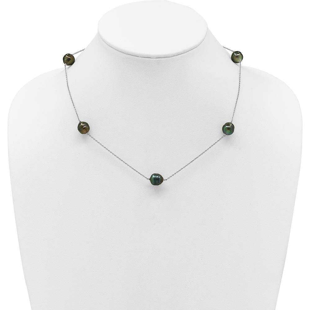 Sterling Silver Rhodium-Plated 18" Necklace with 5 Baroque Black Tahitian Cultured Pearls - 9-10mm by Monteluci Fine Jewelry