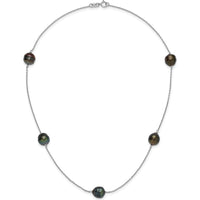 Sterling Silver Rhodium-Plated 18" Necklace with 5 Baroque Black Tahitian Cultured Pearls - 9-10mm by Monteluci Fine Jewelry