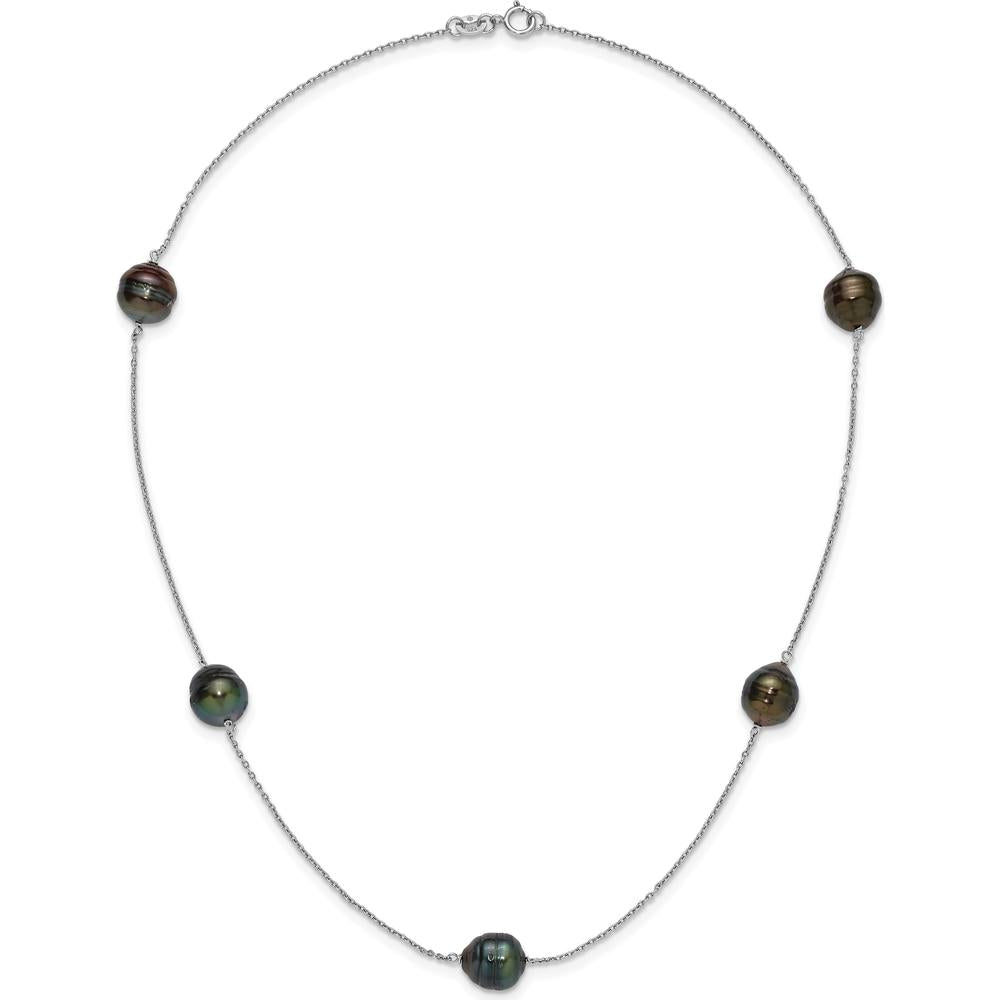 Sterling Silver Rhodium-Plated 18" Necklace with 5 Baroque Black Tahitian Cultured Pearls - 9-10mm by Monteluci Fine Jewelry