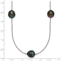 Sterling Silver Rhodium-Plated 18" Necklace with 5 Baroque Black Tahitian Cultured Pearls - 9-10mm by Monteluci Fine Jewelry