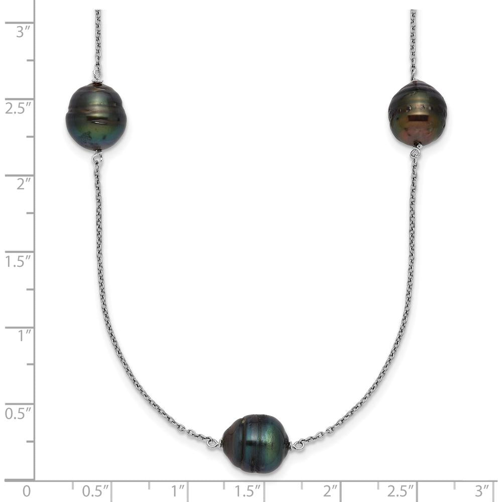 Sterling Silver Rhodium-Plated 18" Necklace with 5 Baroque Black Tahitian Cultured Pearls - 9-10mm by Monteluci Fine Jewelry