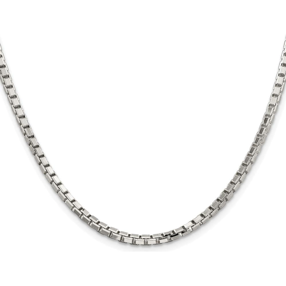 Sterling Silver Rhodium-Plated 2.9mm 8 Sided Diamond-Cut Box Chain Necklace - 28 Inches by Lumare Gioia