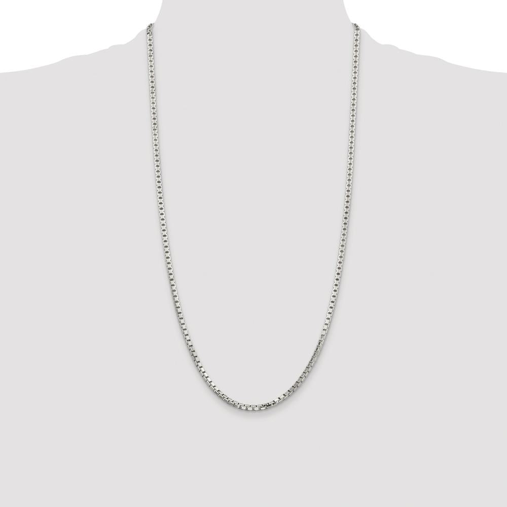 Sterling Silver Rhodium-Plated 2.9mm 8 Sided Diamond-Cut Box Chain Necklace - 28 Inches by Lumare Gioia