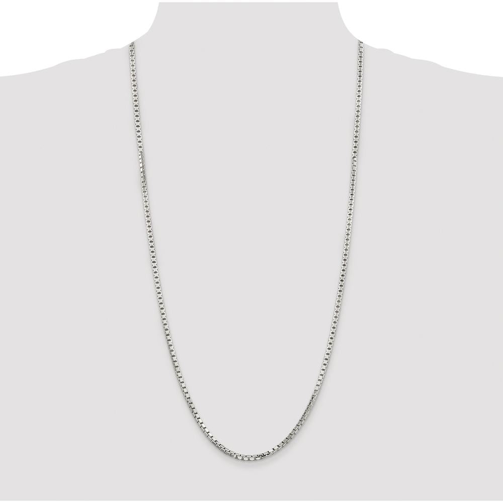 Sterling Silver Rhodium-Plated 2.9mm 8 Sided Diamond-Cut Box Chain Necklace - 30 Inches by Lumare Gioia