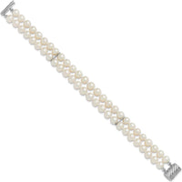 Sterling Silver Rhodium-Plated 2-Strand Freshwater Cultured Pearl Bracelet - 6-7mm Pearls, 7" Length by Monteluci Fine Jewelry