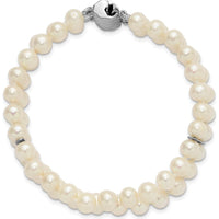 Sterling Silver Rhodium-Plated 2-Strand Freshwater Cultured Pearl Bracelet - 6-7mm Pearls, 7" Length by Monteluci Fine Jewelry