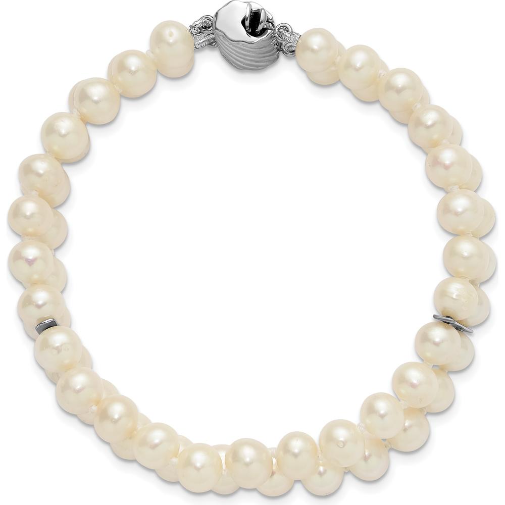 Sterling Silver Rhodium-Plated 2-Strand Freshwater Cultured Pearl Bracelet - 6-7mm Pearls, 7" Length by Monteluci Fine Jewelry