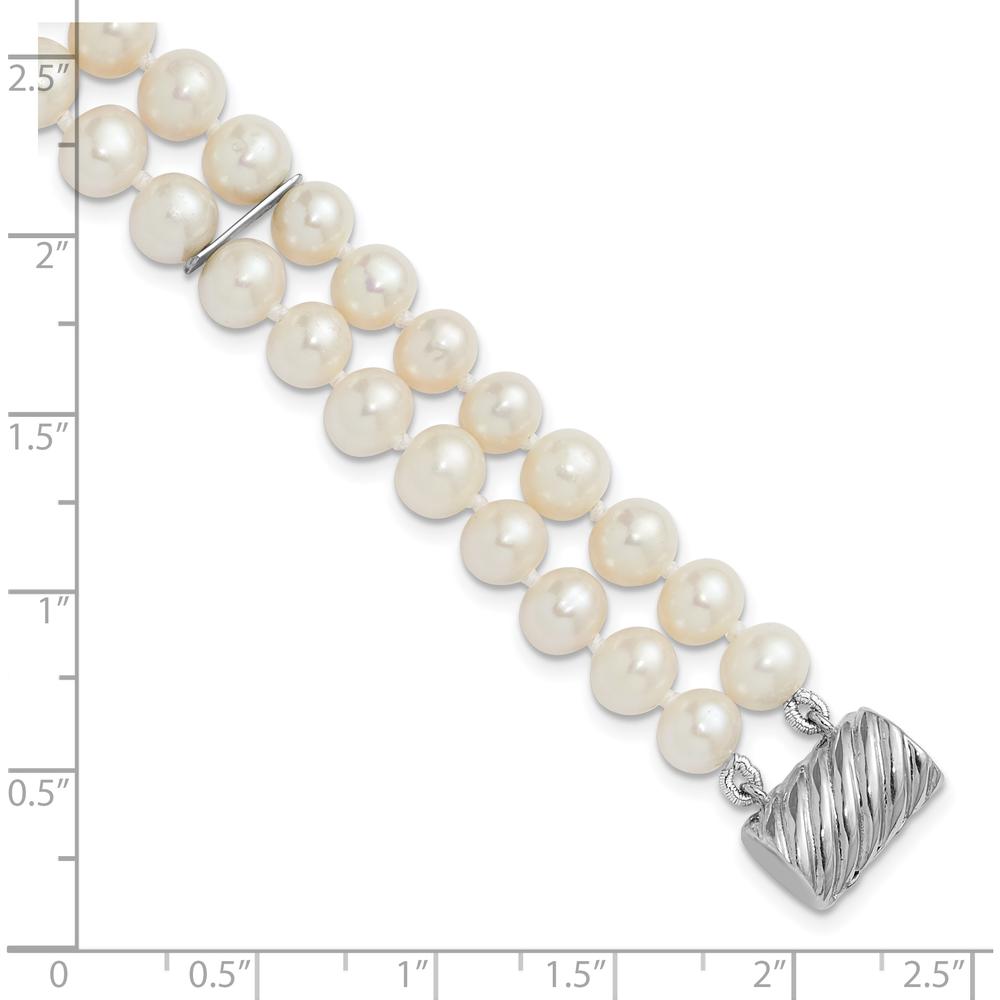 Sterling Silver Rhodium-Plated 2-Strand Freshwater Cultured Pearl Bracelet - 6-7mm Pearls, 7" Length by Monteluci Fine Jewelry