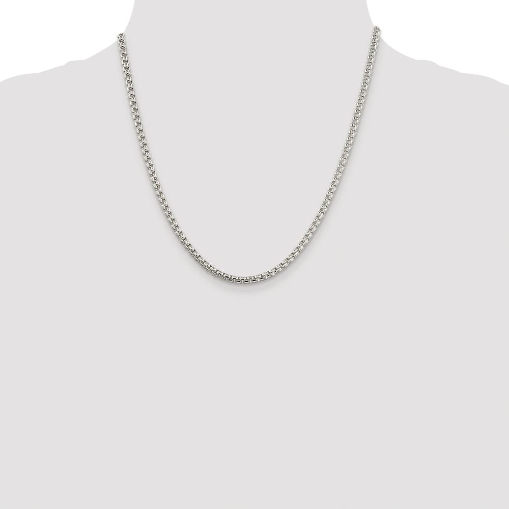 Sterling Silver Rhodium-Plated 20" 3.6mm Round Box Chain with Lobster Clasp by Lumare Gioia