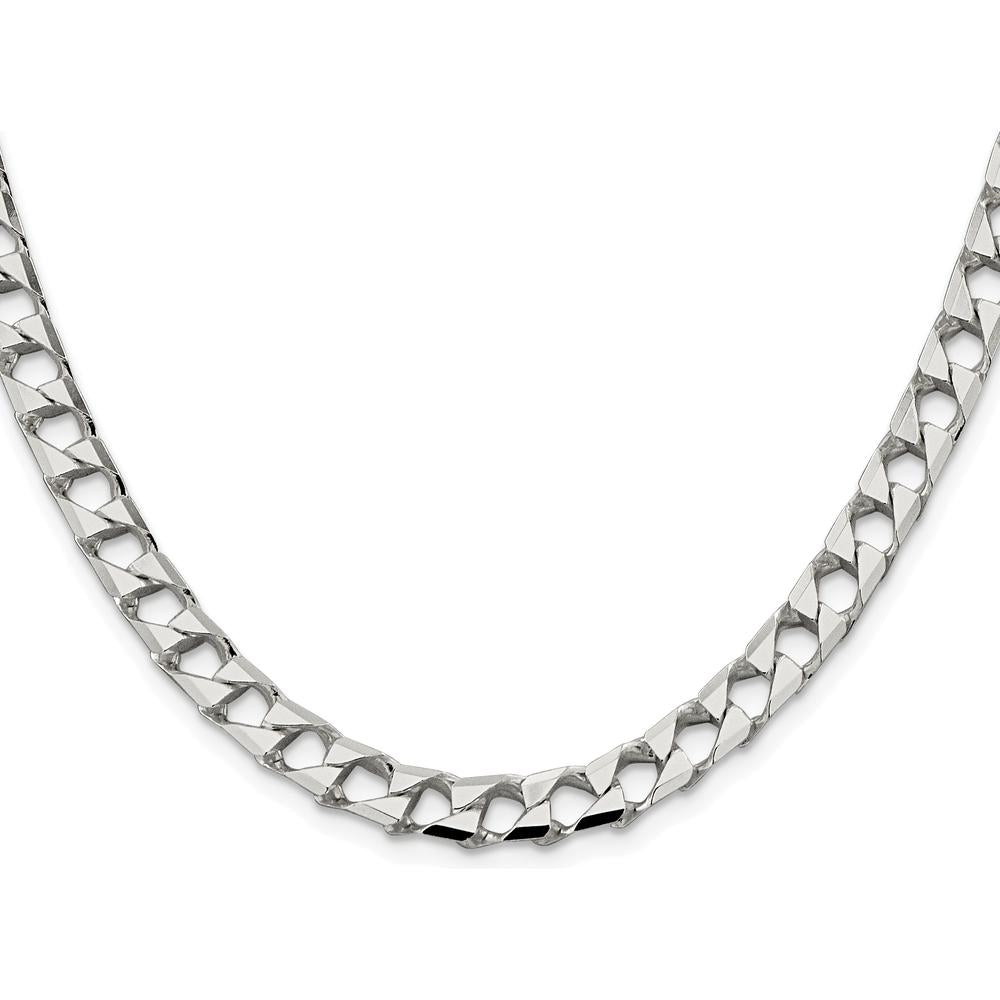 Sterling Silver Rhodium-Plated 20" 7.2mm Diamond-Cut Square Curb Chain by Lumare Gioia