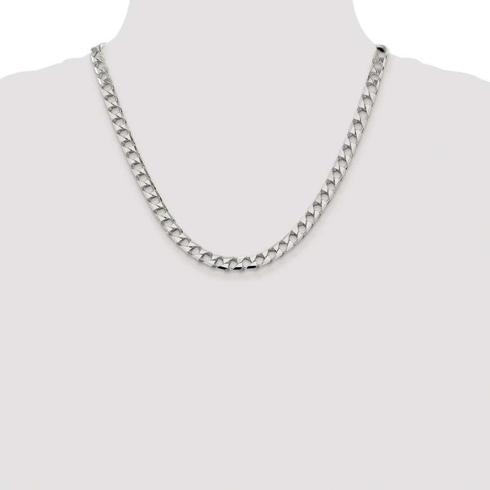 Sterling Silver Rhodium-Plated 20" 7.2mm Diamond-Cut Square Curb Chain by Lumare Gioia