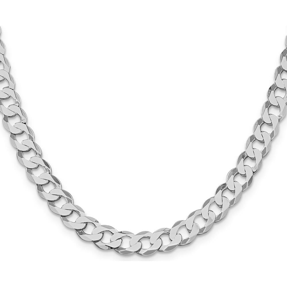 Sterling Silver Rhodium-Plated 20" 7.5mm Flat Curb Chain with Lobster Clasp by Lumare Gioia