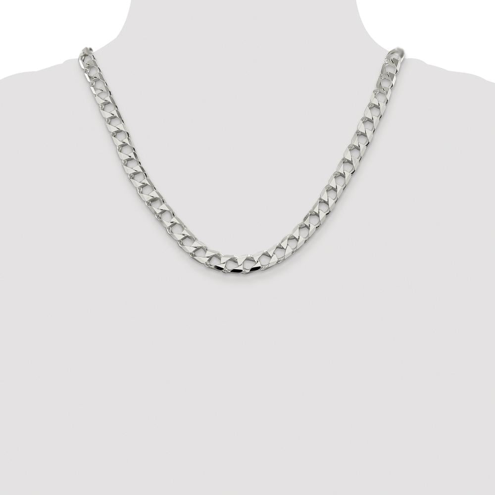Sterling Silver Rhodium-Plated 20" 8.6mm Diamond-Cut Square Curb Chain by Lumare Gioia