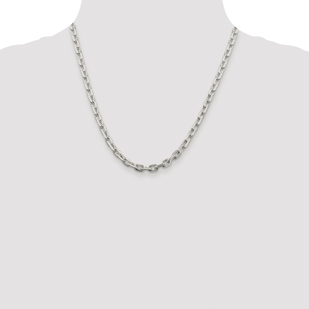 Sterling Silver Rhodium-Plated 20" Beveled Oval Cable Chain Necklace by Lumare Gioia
