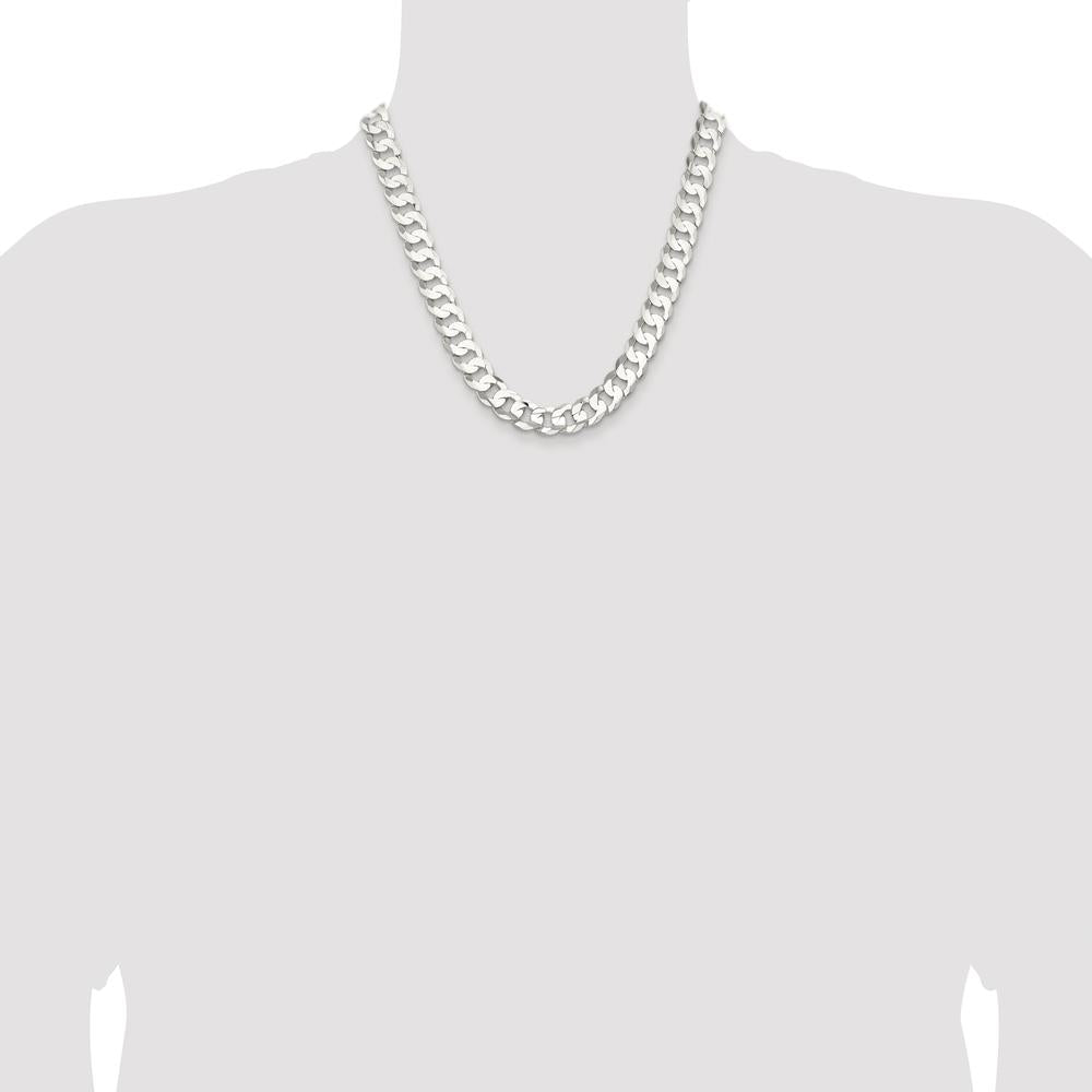 Sterling Silver Rhodium-Plated 20" Concave Beveled Curb Chain - 11.9mm Width by Lumare Gioia
