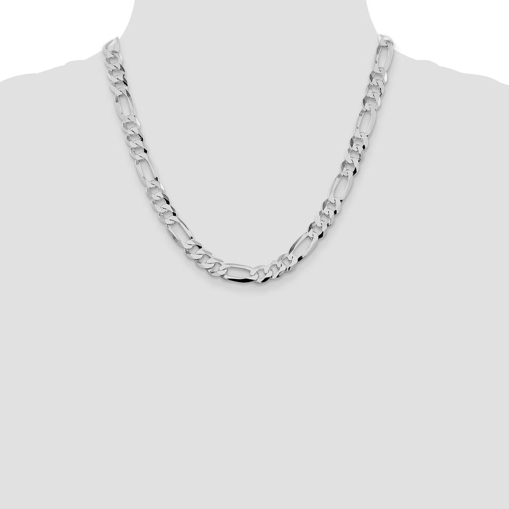 Sterling Silver Rhodium-Plated 20" Flat Figaro Chain - 8.5mm Width by Lumare Gioia