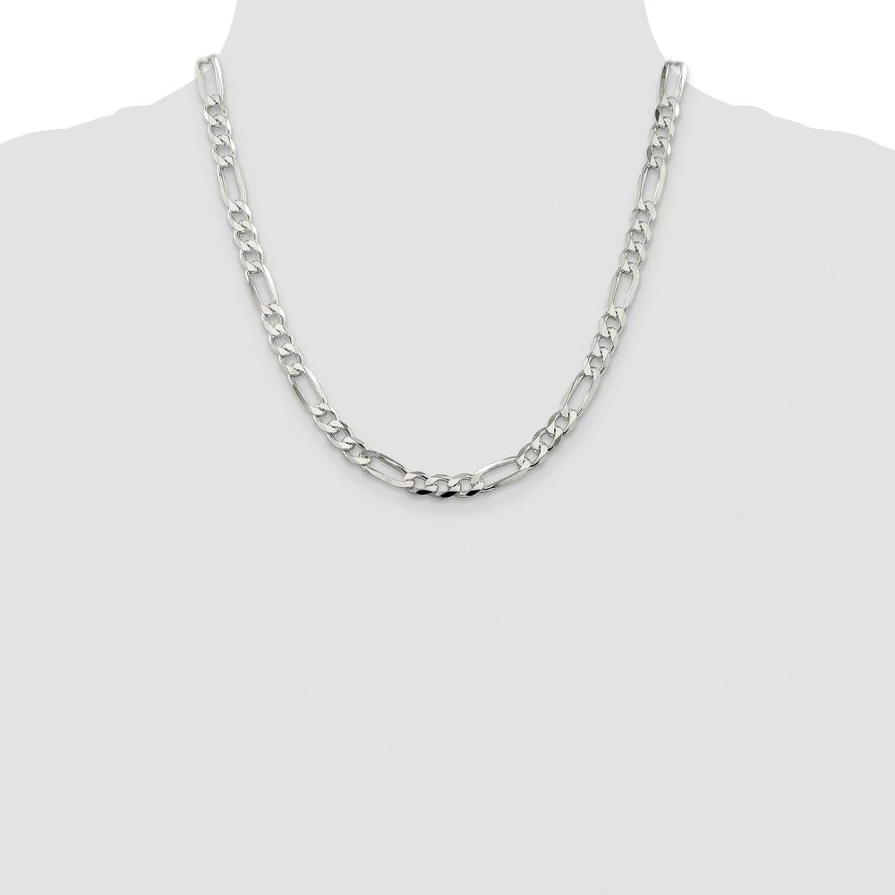 Sterling Silver Rhodium-Plated 20" Pavé Flat Figaro Chain - 7mm Width by Lumare Gioia