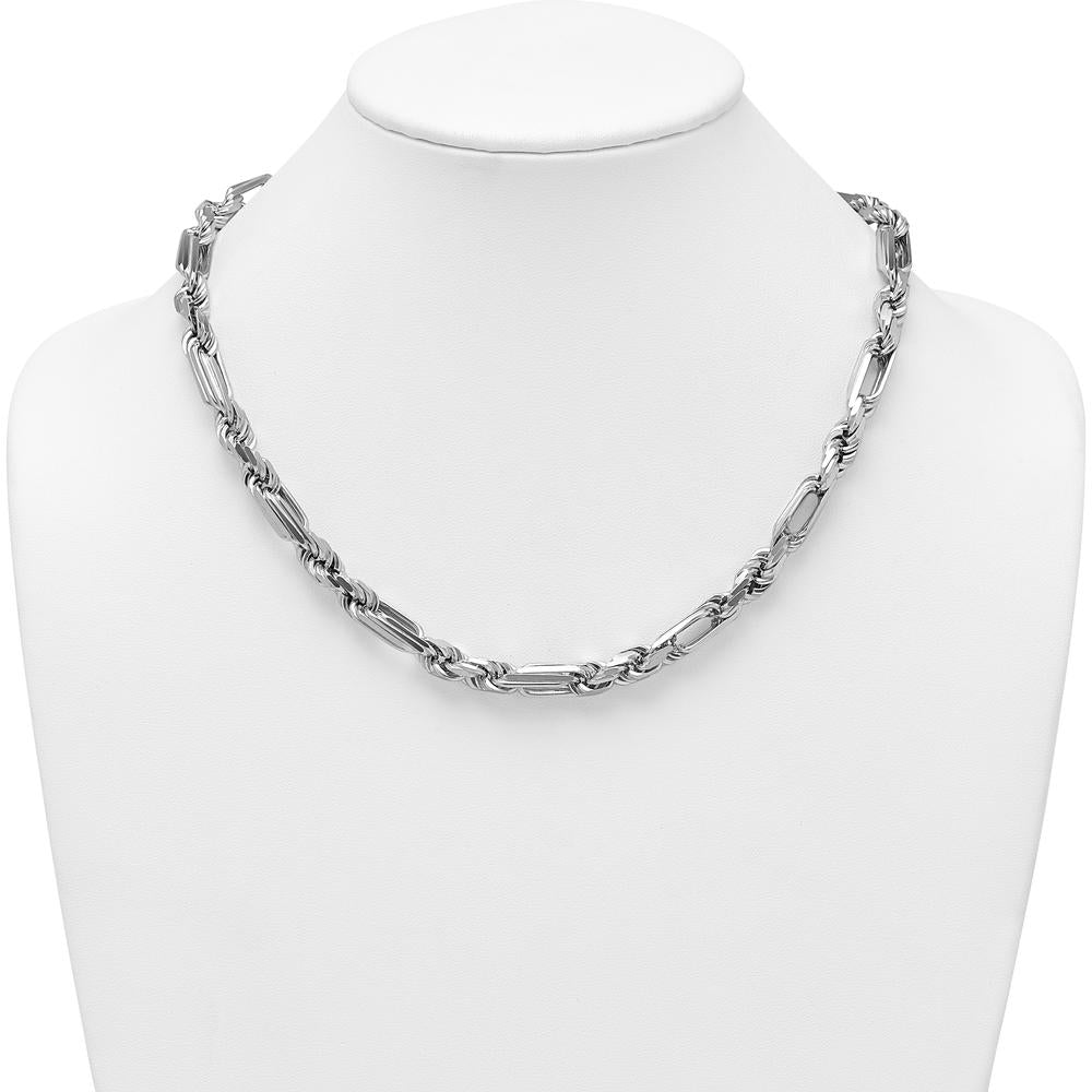 Sterling Silver Rhodium-Plated 20" Polished Figaro Rope Chain Necklace by Lumare Gioia