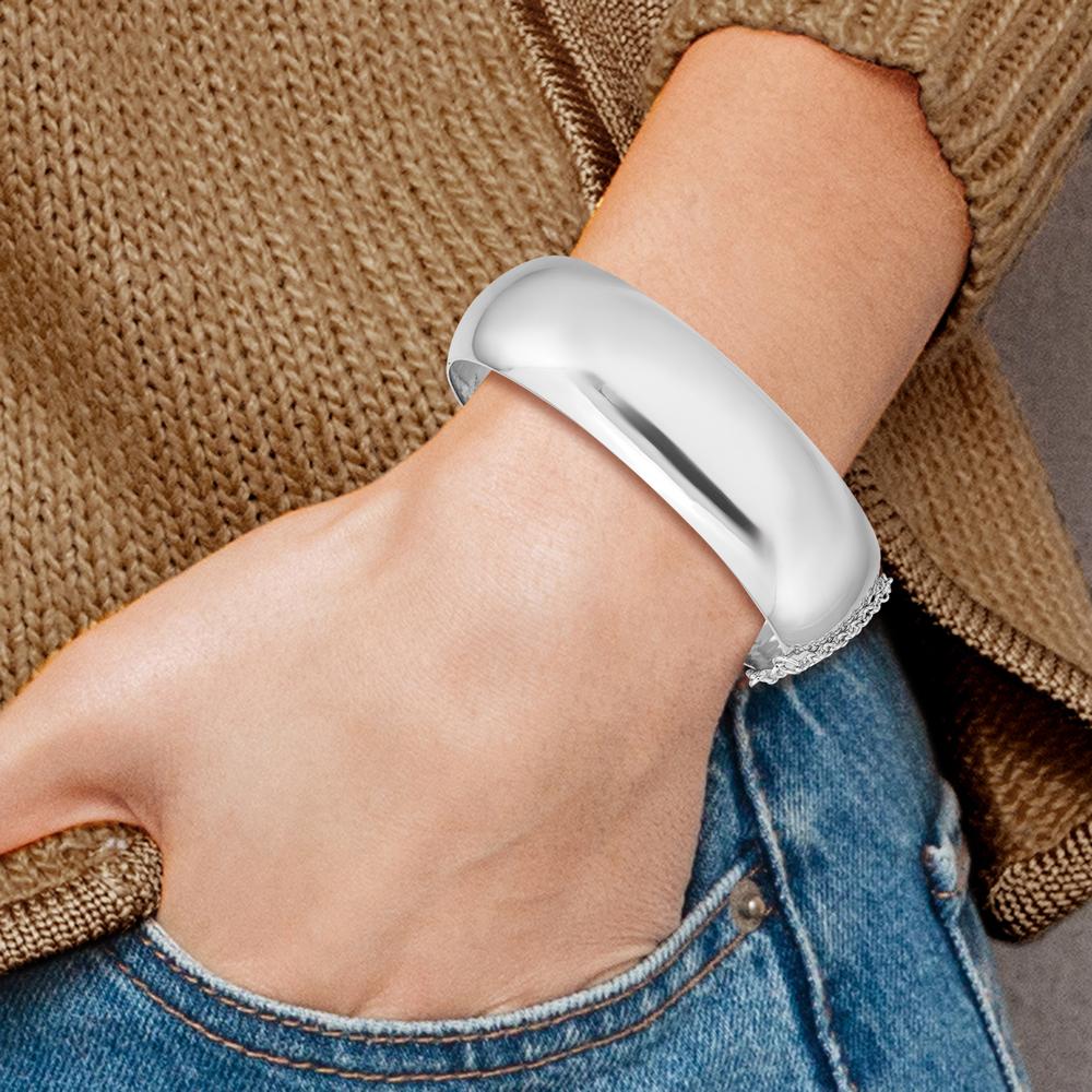Sterling Silver Rhodium-Plated 20mm Fancy Hinged Bangle Bracelet - Polished Finish by Lumare Gioia